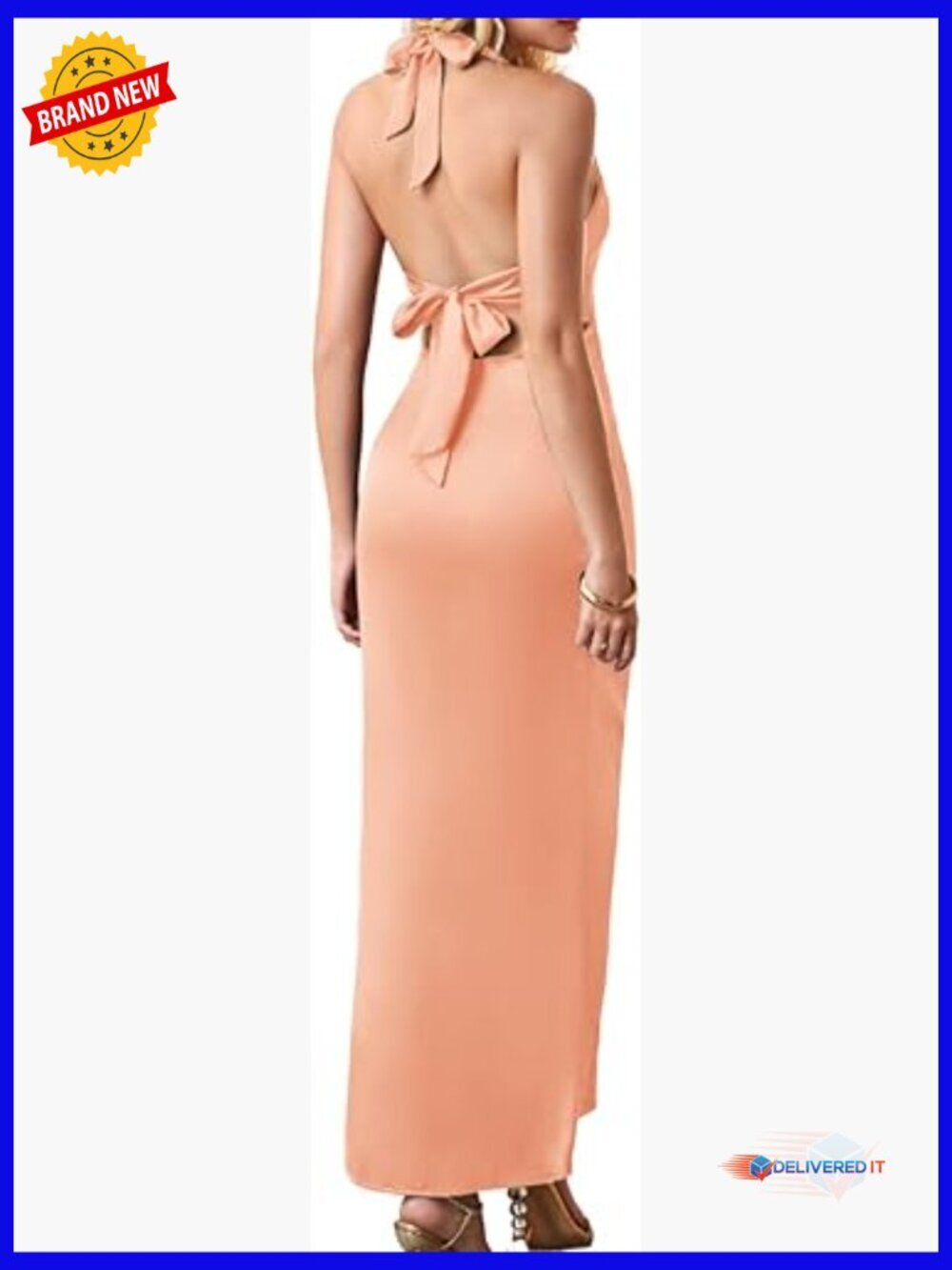 V Neck Halter Backless Maxi Dress, Wedding Guest Cocktail, Flowy A-Line